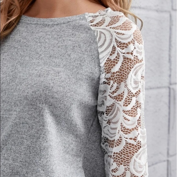 Light Grey Lace Sleeve Sweater Top in XS - Picture 2 of 3
